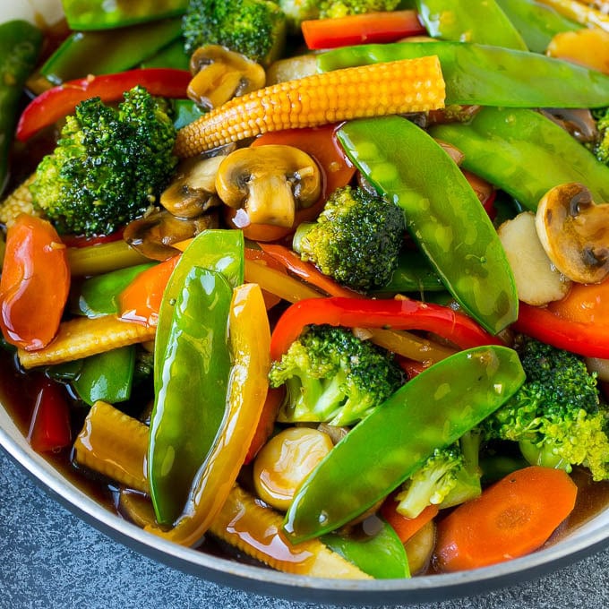 Broccoli, baby corn, mushroom, carrot & asian green stir fry