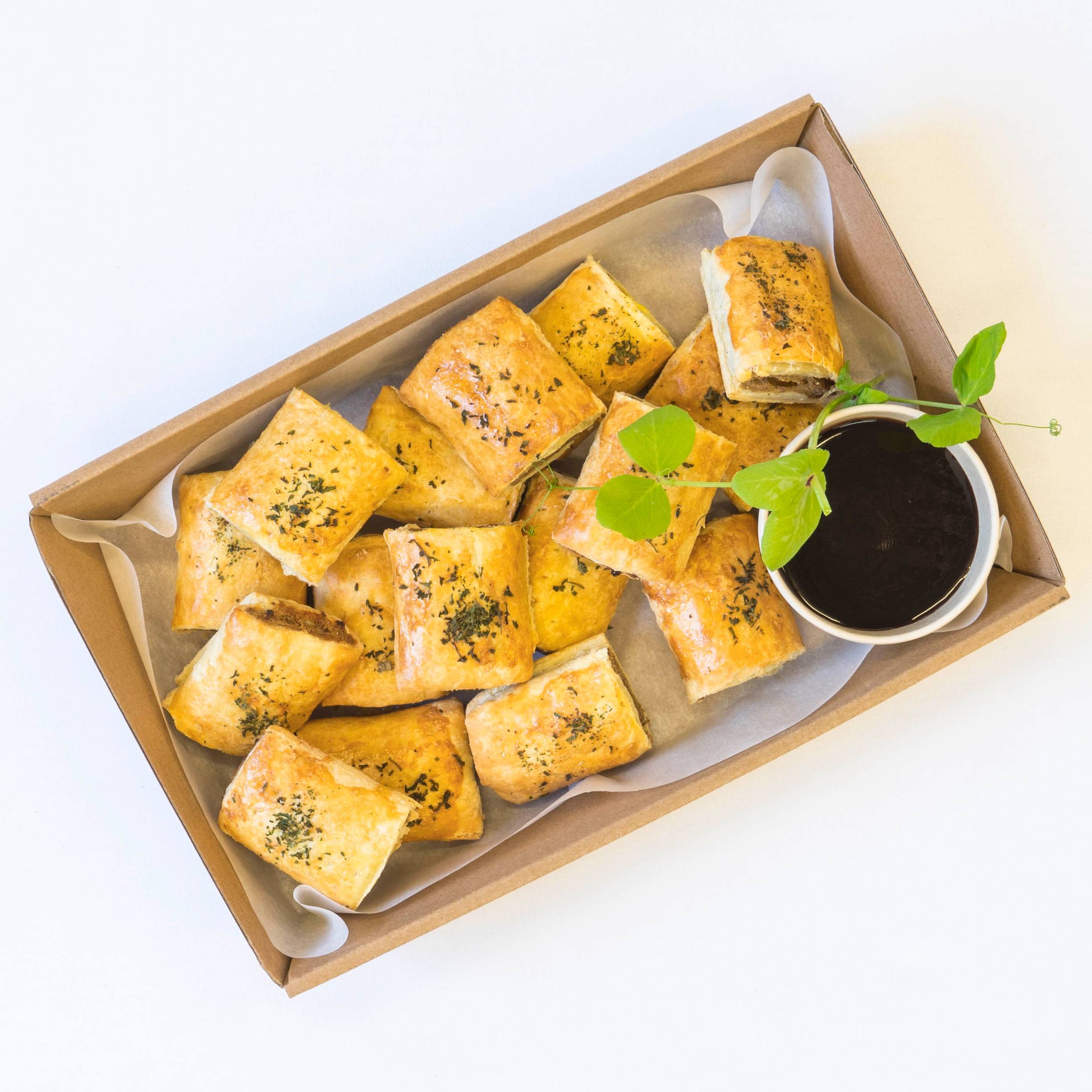 Classic sausage rolls, smokey bbq sauce