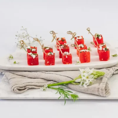 Compressed watermelon, togarashi, feta, mint and a squeeze of fresh lime