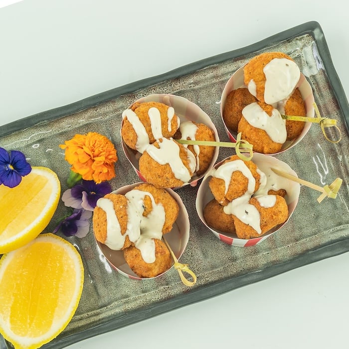 Southern style popcorn chicken cups, ranch