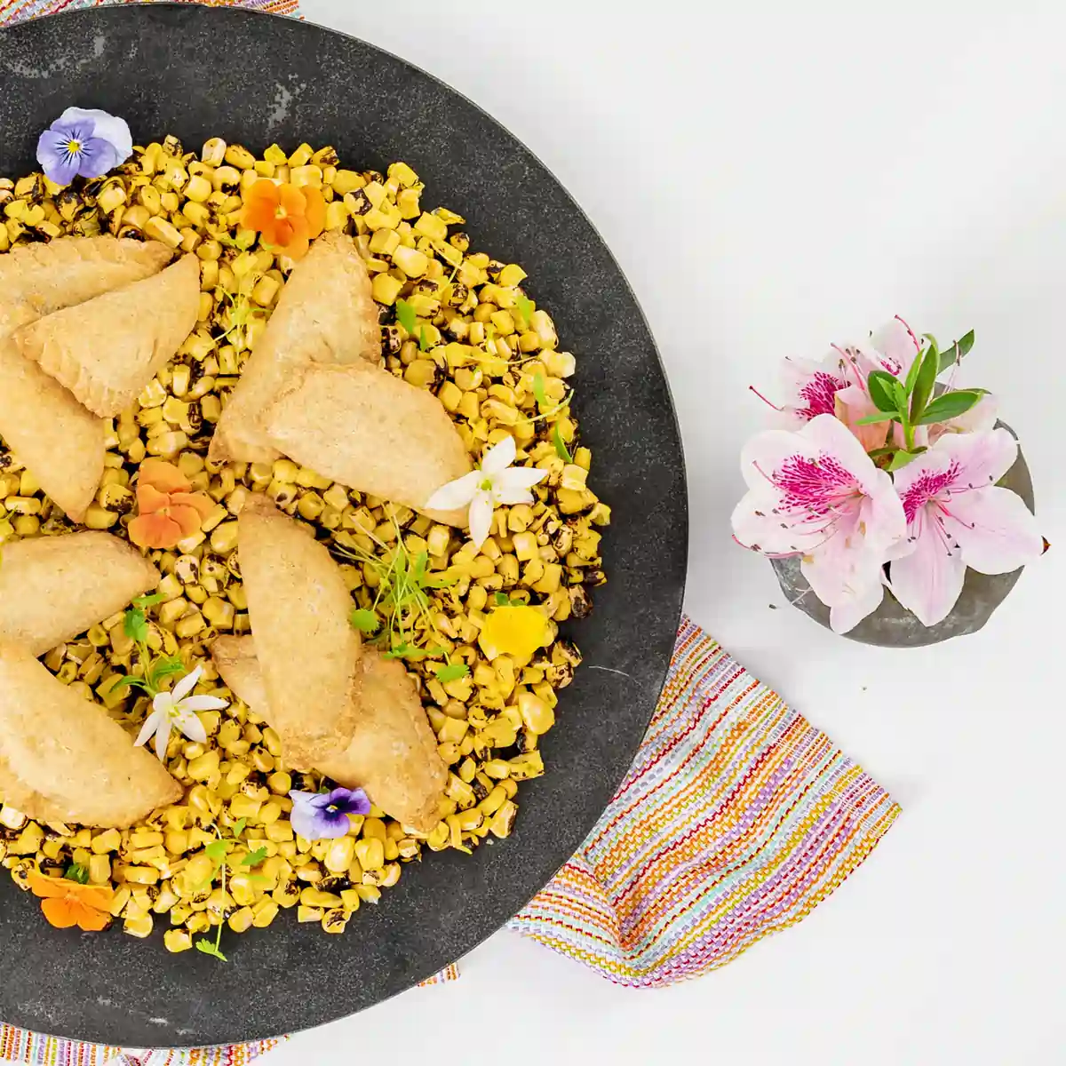 Black bean, basil, charred sweet corn & salsa empanada