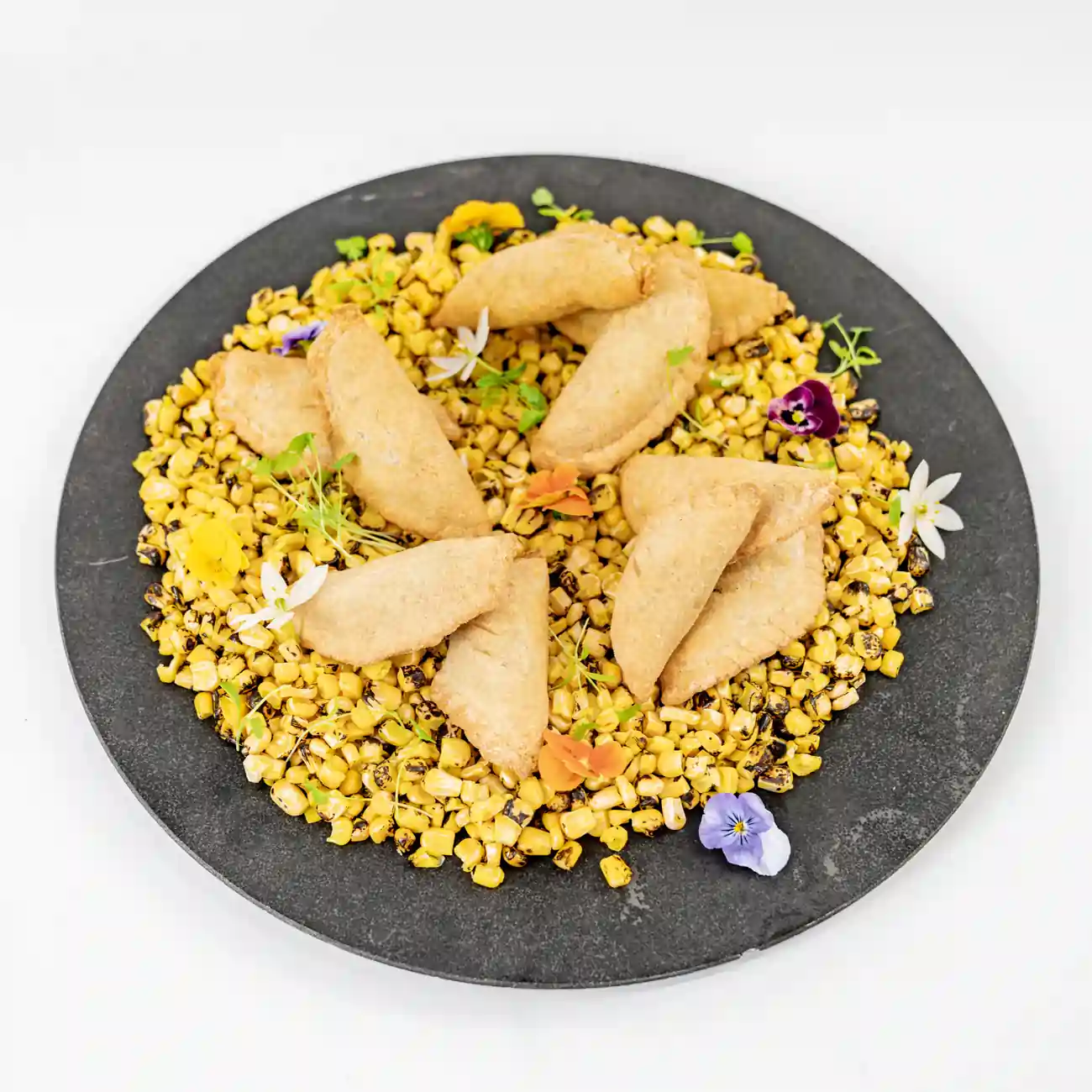 Black bean, basil, charred sweet corn & salsa empanada