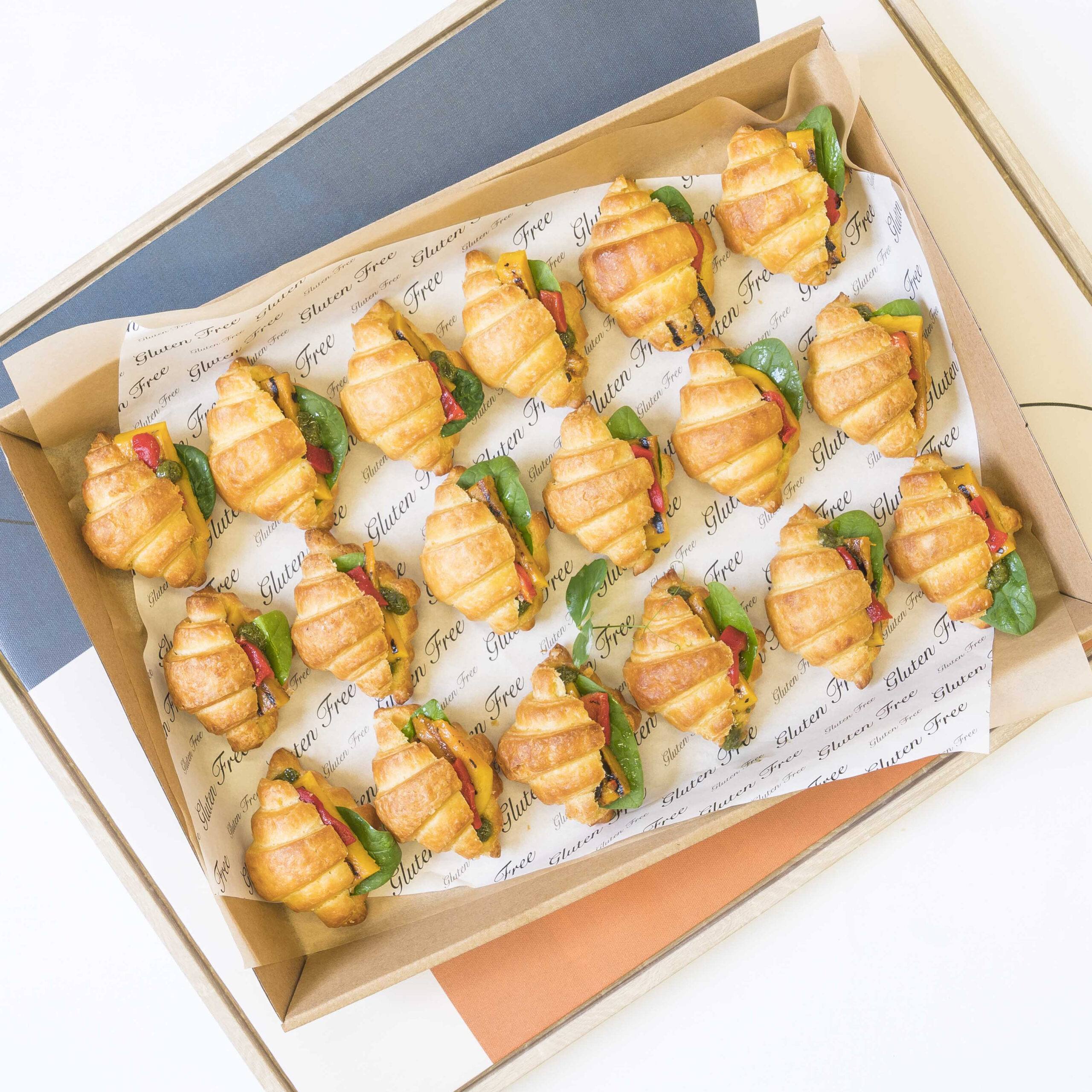 GF-Croissants-Disposable Grilled pumpkin, roasted pepper, basil “pesto” & spinach baby croissant