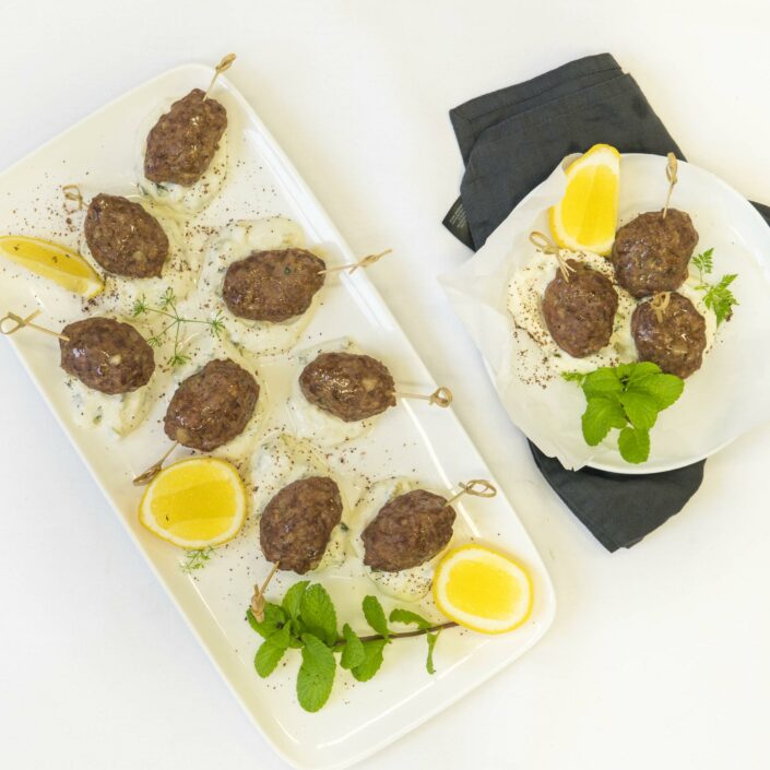 Sumac spiced lamb & mint kofta, pickled cucumber raita Flavours Catering + Events