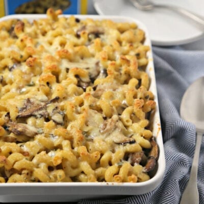 Macaroni, mushroom, breadcrumbs, pine nuts & parsley bake sq