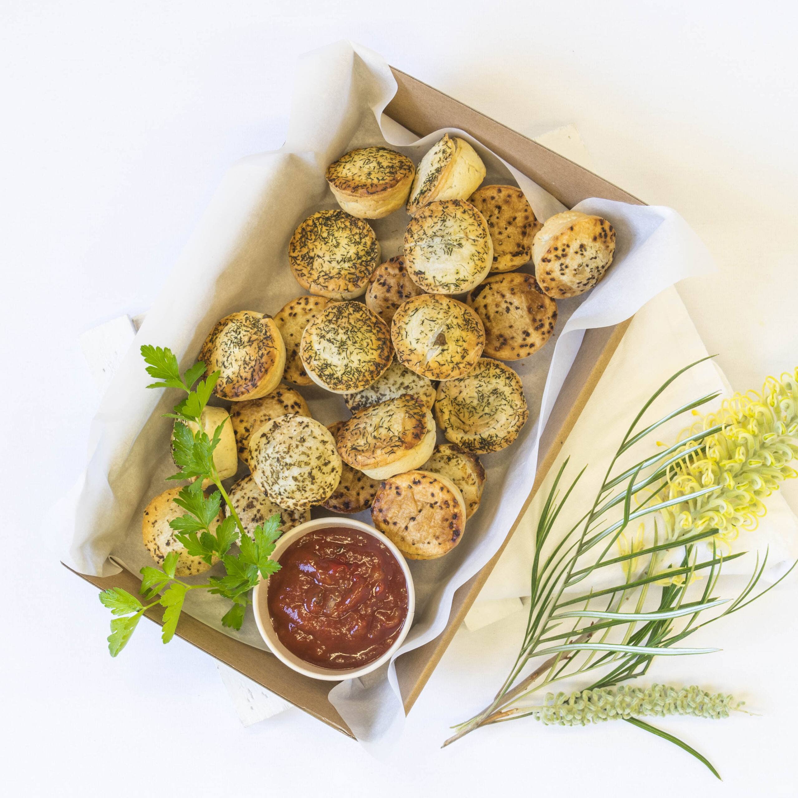 Petite assorted pies, tomato & basil relish