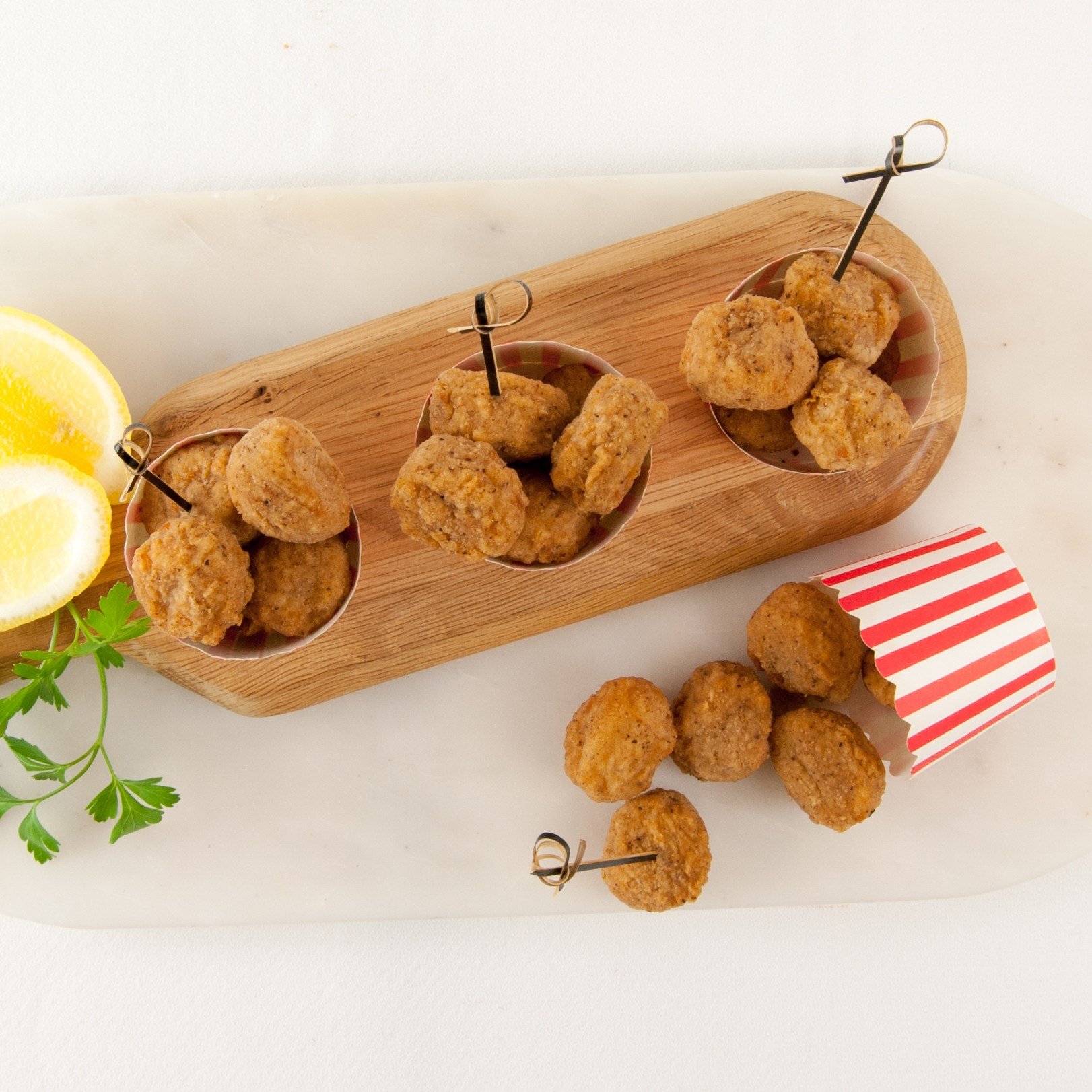 Southern style popcorn chicken cups, ranch