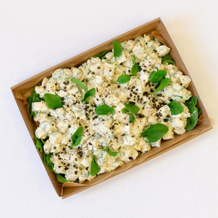 Farm fresh potato salad, baby spinach, garden herbs, fried capers