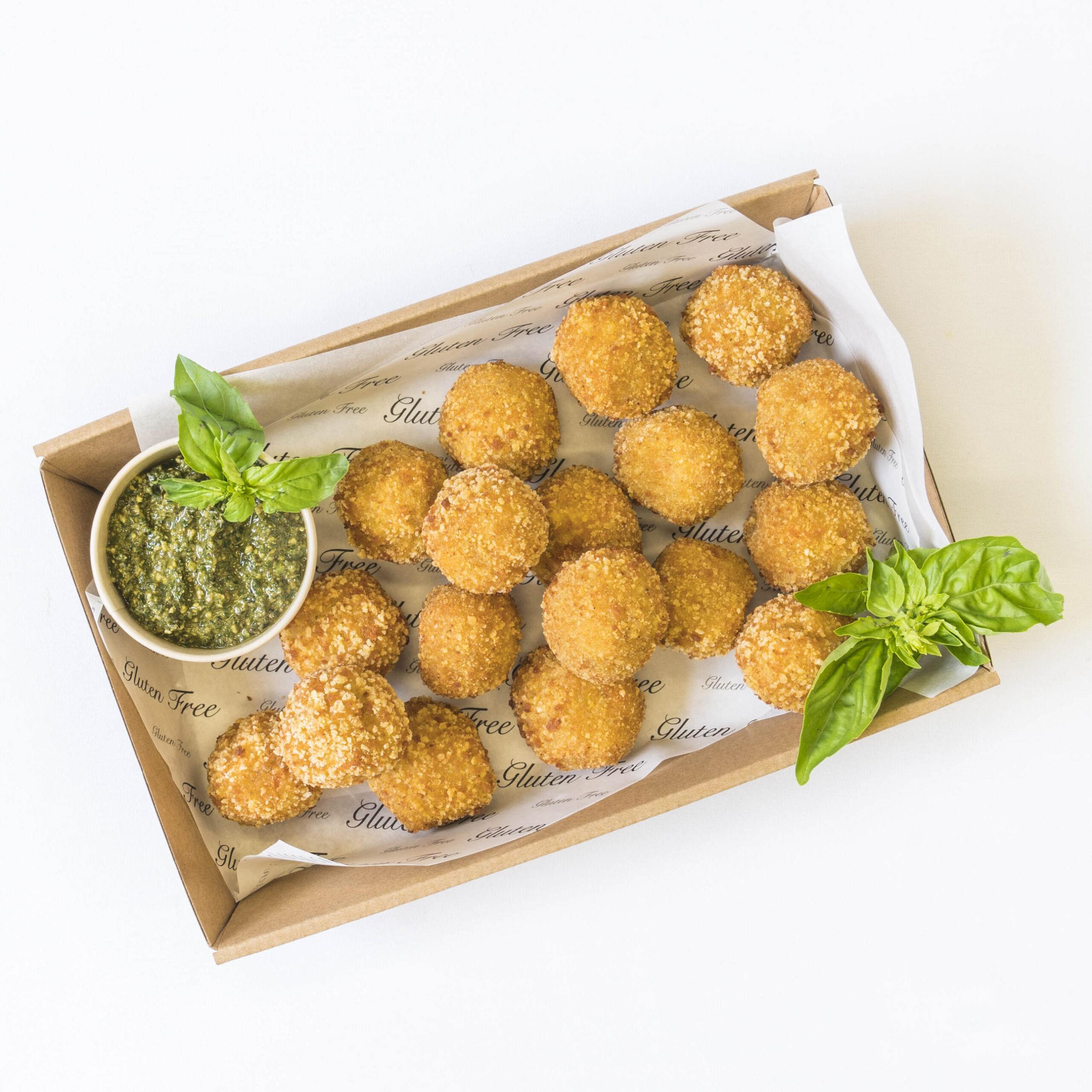 Pumpkin arancini, vegan pesto