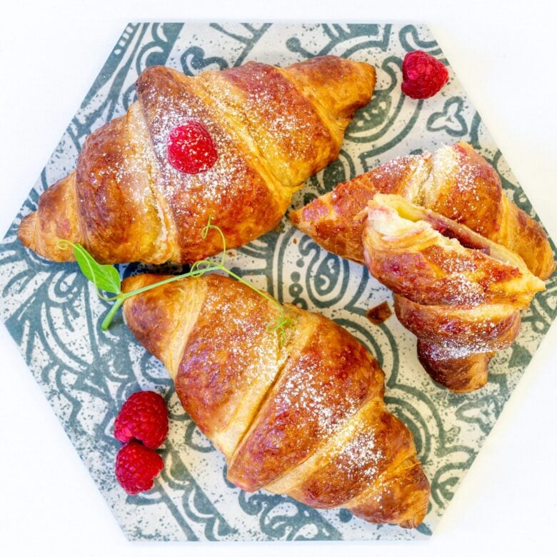 Raspberry filled vegan croissants