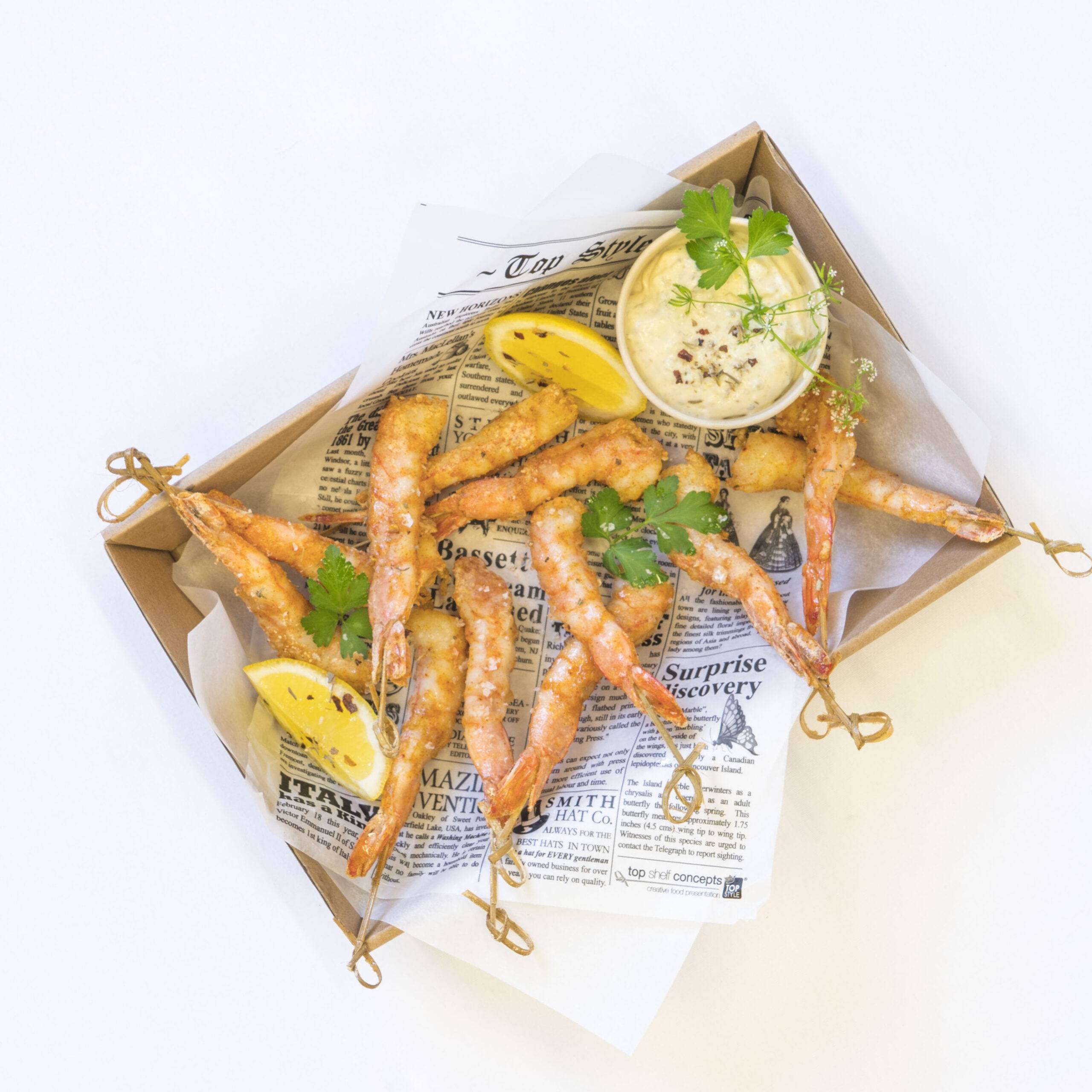 Salt & pepper king prawn, caper citrus aioli