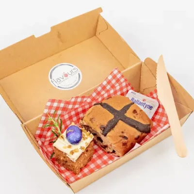 Duo pack of traditional hot cross bun + egg-stra tasty carrot cake