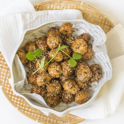 Minced turkey polpette, ginger, crispy shallot, toasted sesame