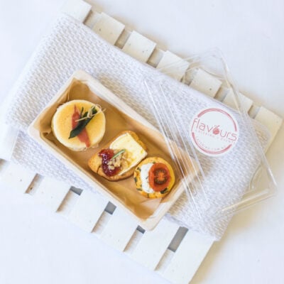 Canape pack frittata, blini slider, brioche sq