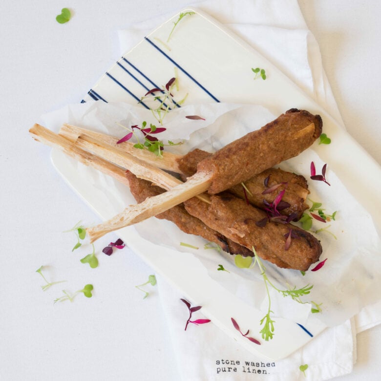 Plant based sugar cane skewers, nam chim