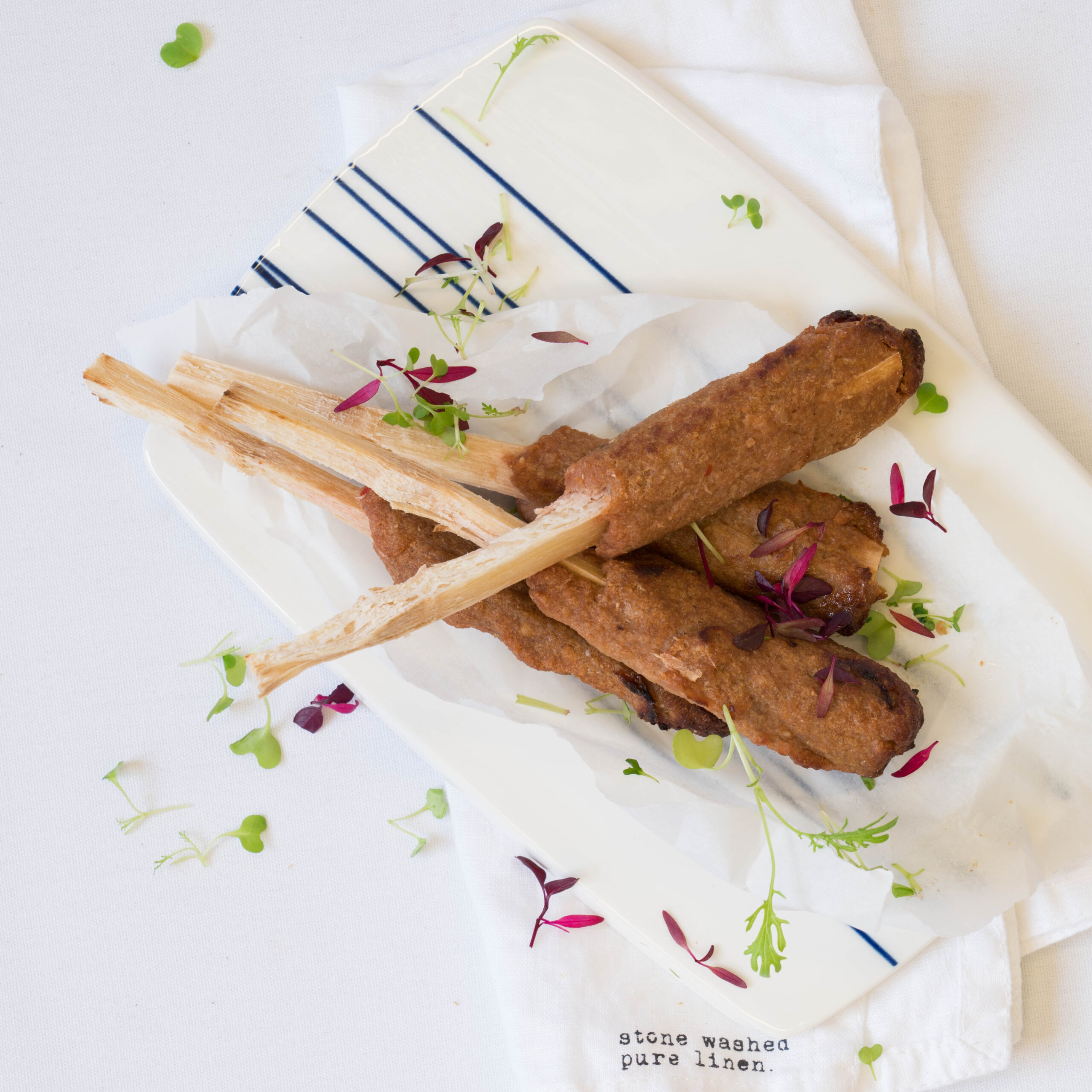 Plant based sugar cane skewers, nam chim