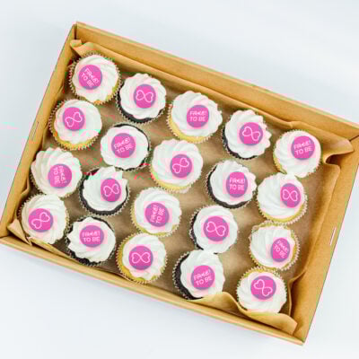 Red velvet, carrot & chocolate cupcakes, Icing and Mardi Gras/Pride Logo