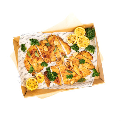 Roasted whole boneless chicken, charred lemon, kale & extra virgin olive oil (gf)(df)