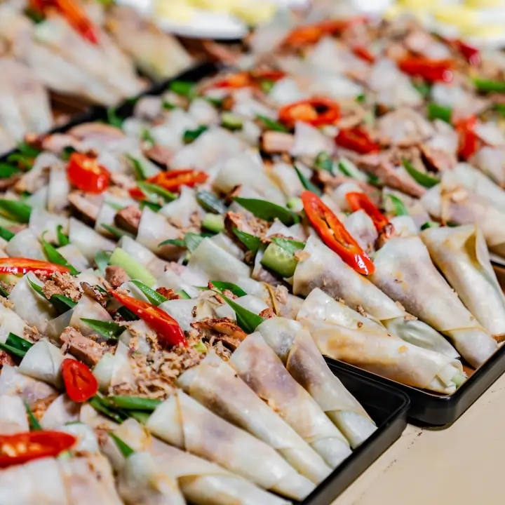 Chinese Peking duck pancake wraps, hoisin, cucumber, shallots