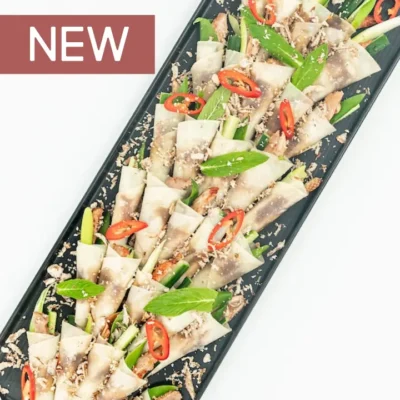 Peking duck pancake wraps, hoisin, cucumber, shallots