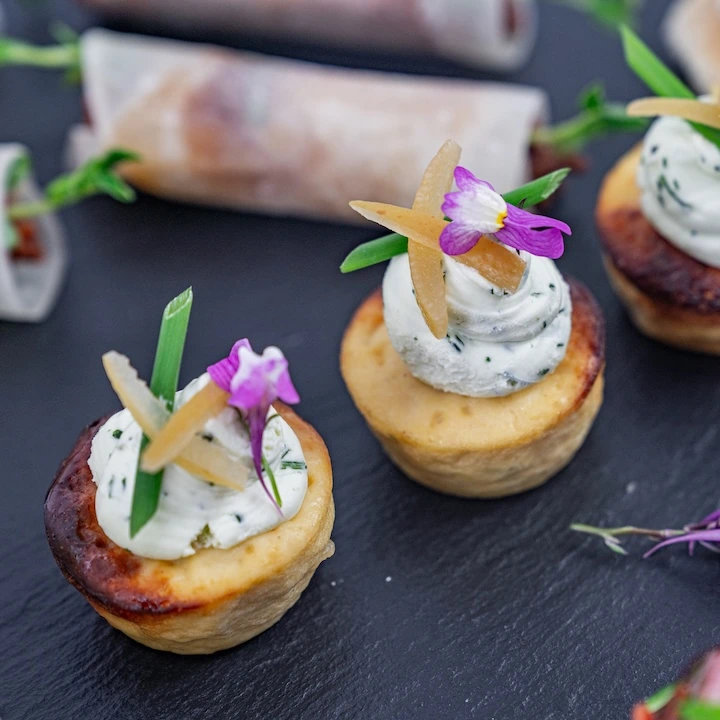Baby Frittata – caramelised onion, herbed cream cheese, preserved lemon, chives
