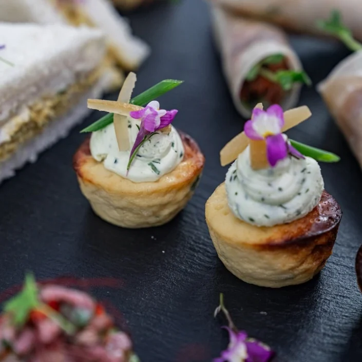 Baby Frittata – caramelised onion, herbed cream cheese, preserved lemon, chives