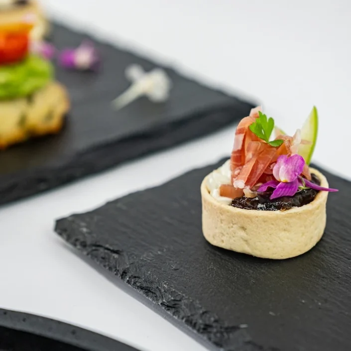 Prosciutto, caramelised onion, gorgonzola cream, fresh apple tartlet