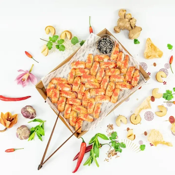 Chilli and lime glazed prawn nigiri, pickled ginger