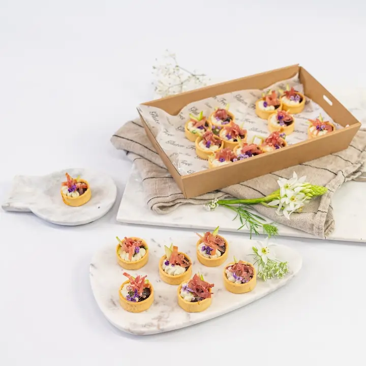 Prosciutto, caramelised onion, gorgonzola cream, fresh apple tartlet