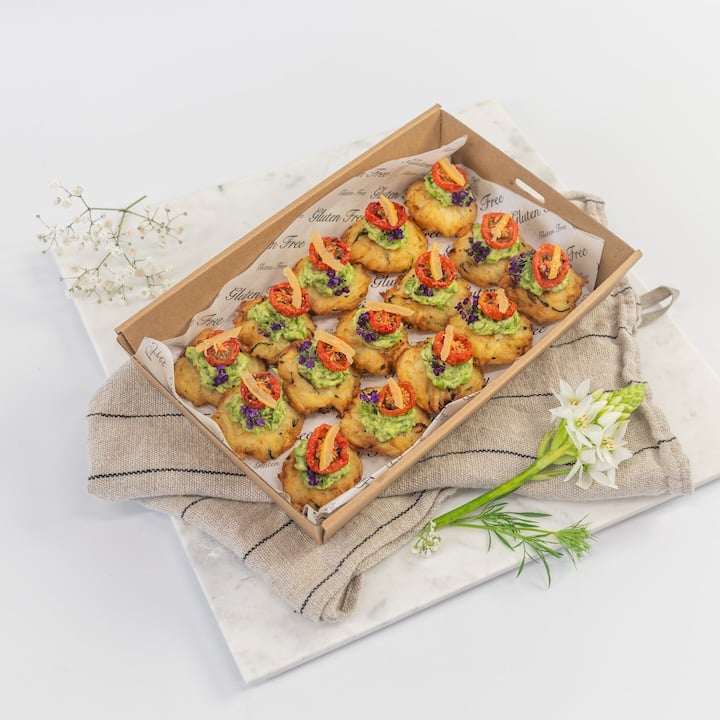 Rosti, smashed green pea and mint puree, slow roasted cherry tomato, pickled lemon