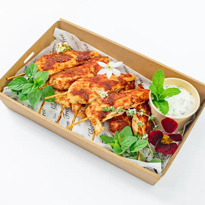 Portuguese-style chicken skewer, cracked pepper, coriander-lemon yoghurt