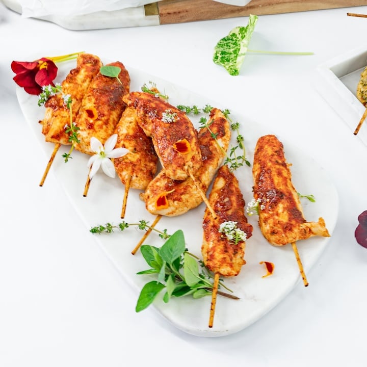 Portuguese-style chicken skewer, cracked pepper, coriander-lemon yoghurt