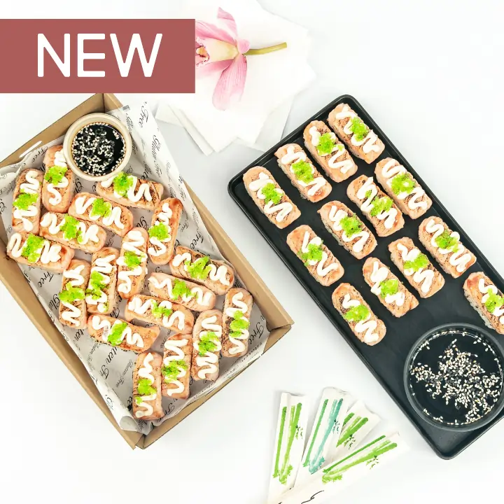 LOW-res-Drop-Off-catering---Flame-grilled-salmon-nigiri,-teriyaki-glaze----cover-w-New-tag