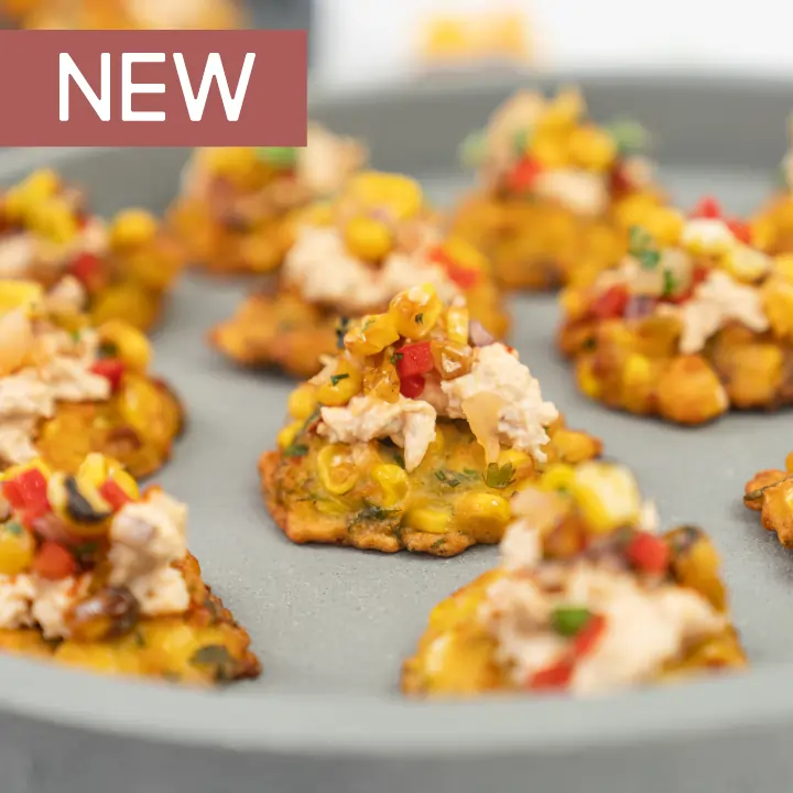 high-res-Drop-Off-catering---Mini-corn-fritter,-chipotle-pulled-chicken,-smoked-paprika-&-pineapple-corn-salsa----cover-w-New-tag