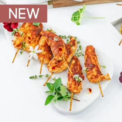 Portuguese-style chicken skewer, cracked pepper, coriander-lemon yoghurt