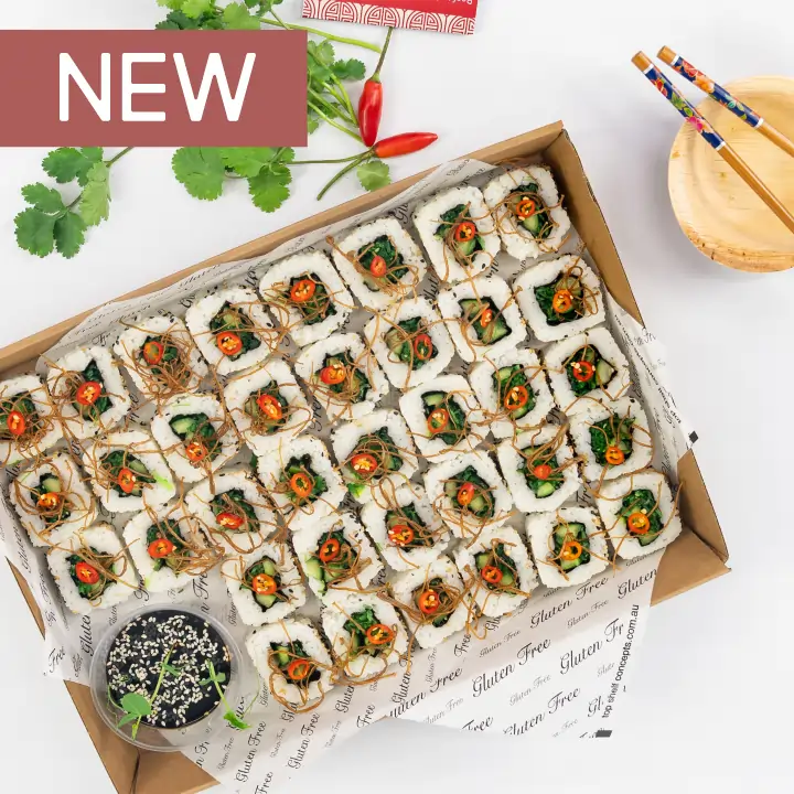 low-res-Drop-Off-catering---Wakame-salad-roll,-white-rice,-seaweed,-crisp-enoki,-baby-chilli,-soy-dipping-sauce-(vegan)(gf)(df)----cover-w-New-tag