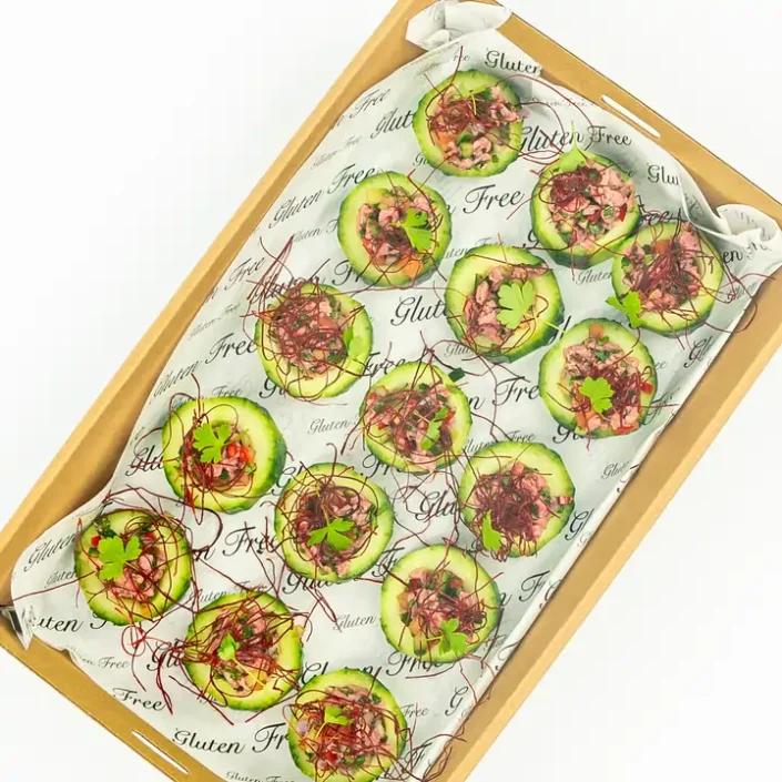 Thai beef salad cucumber disc, kaffir lime, chilli thread, crushed peanuts, baby coriander