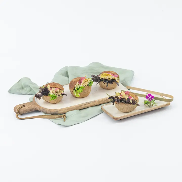 Gluten free & vegan slider - marinated artichoke, pickled onion, celery, fresh dill, dijon mustard & creamy vegan mayo