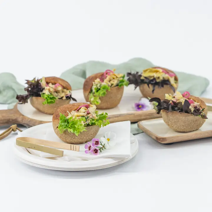 Gluten free & vegan slider - marinated artichoke, pickled onion, celery, fresh dill, dijon mustard & creamy vegan mayo