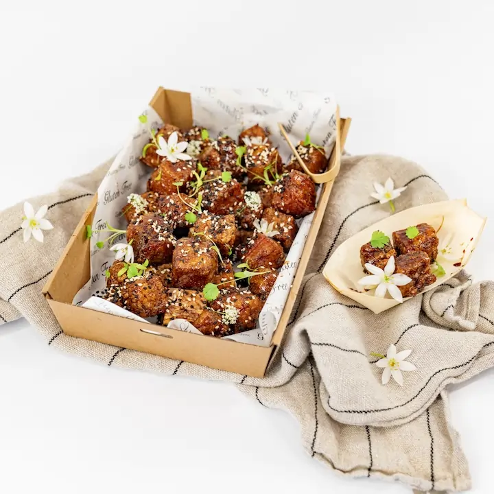 Sticky pork belly bites, sweet soy, sesame, spring onion & fresh chilli