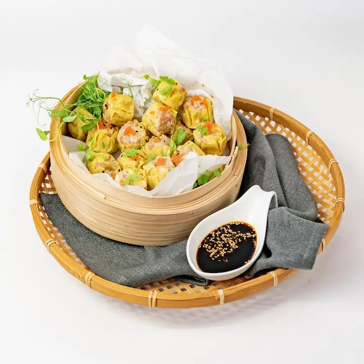 Chicken and prawn siu mai, light soy, fresh chilli, flying fish roe