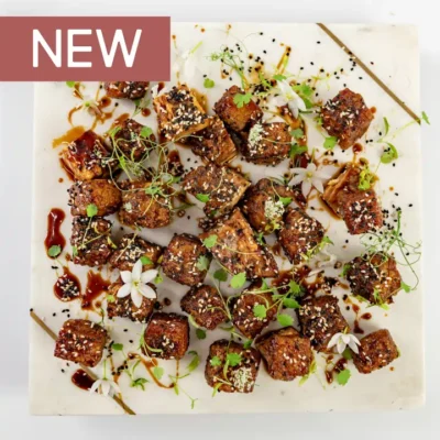 Sticky pork belly bites, sweet soy, sesame, spring onion & fresh chilli