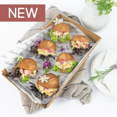 Vegan slider - marinated artichoke, pickled onion, celery, fresh dill, dijon mustard & creamy vegan mayo