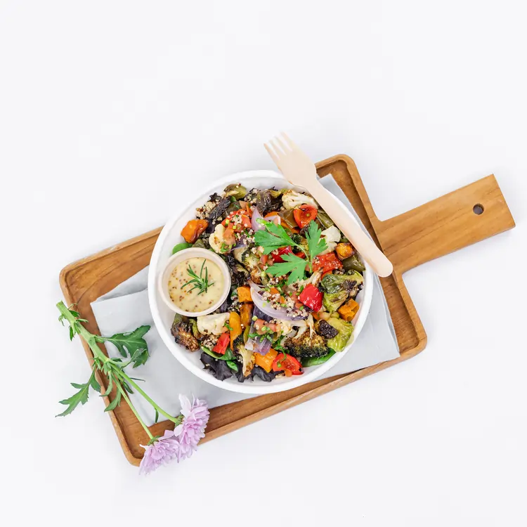 Roasted vegetable, tabouli & quinoa salad - Nourish Bowl