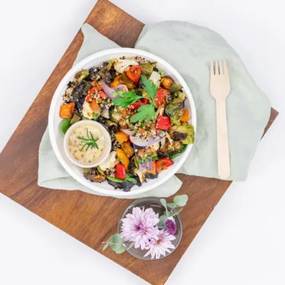 Roasted vegetable, tabouli & quinoa salad - Nourish Bowl