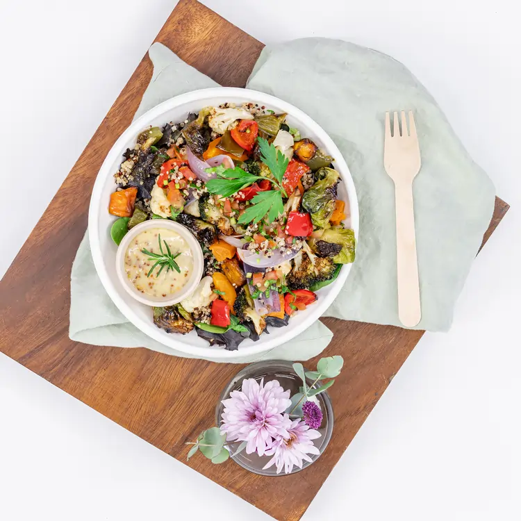 Roasted vegetable, tabouli & quinoa salad - Nourish Bowl