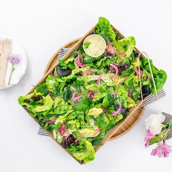 Seasonal leafy greens & herb salad - Disposable platter