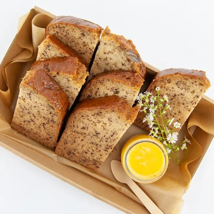 Banana bread with house made lemon curd