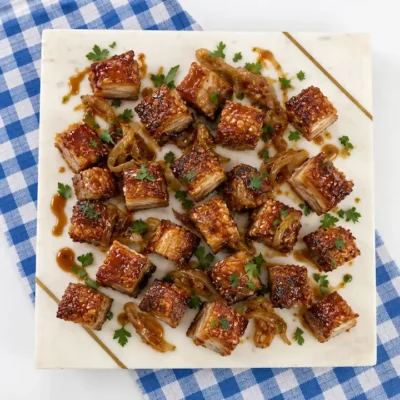 Crispy Pork Belly Bites with Bier & Onion Glaze